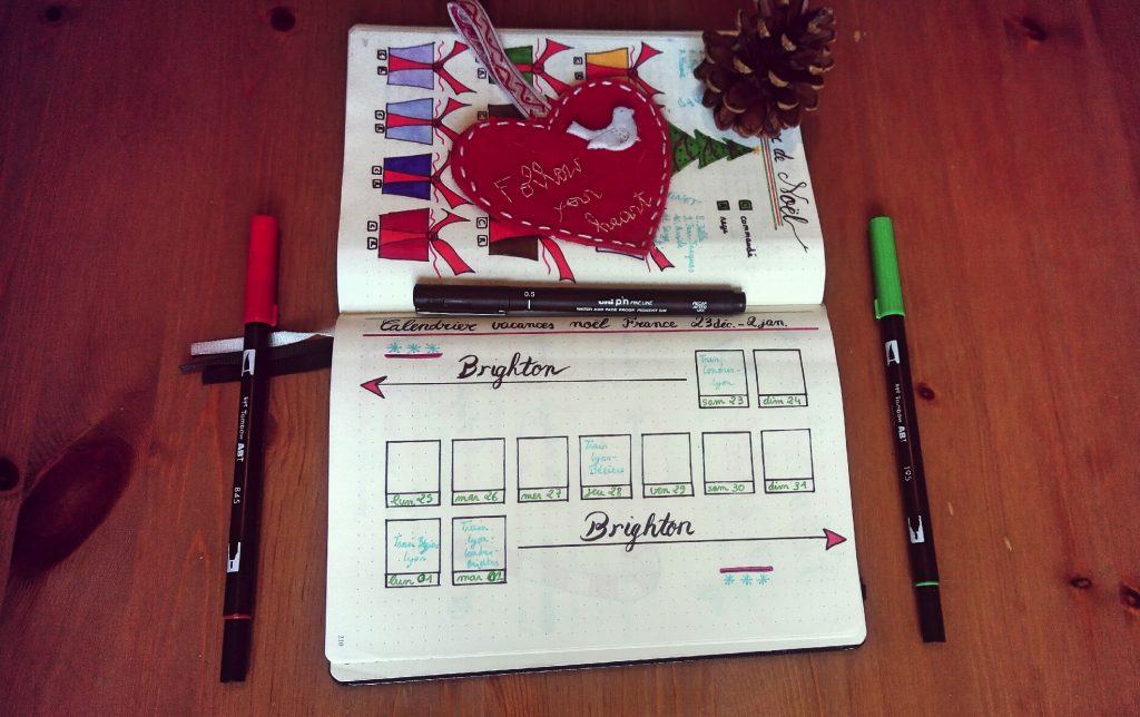 bullet journal calendrier Noël